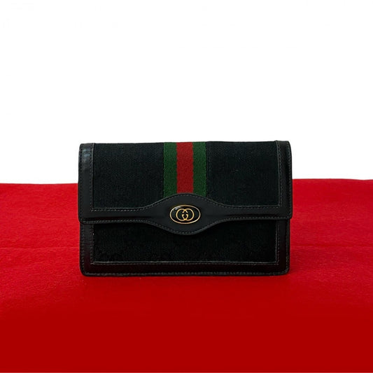GUCCI Bifold Wallet canvas black Sherry line