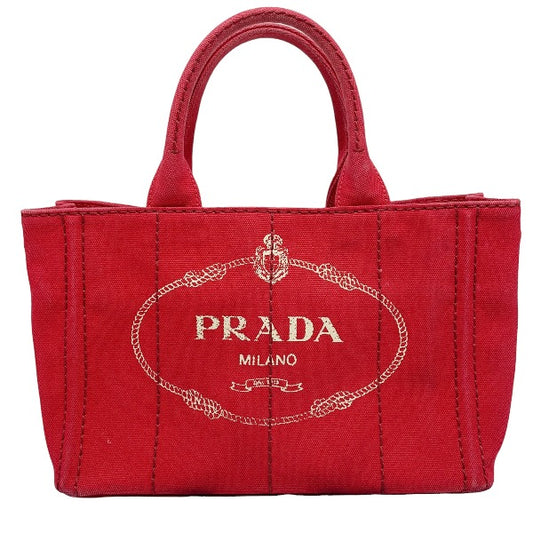 PRADA Tote Bag denim Red canvas Canapa