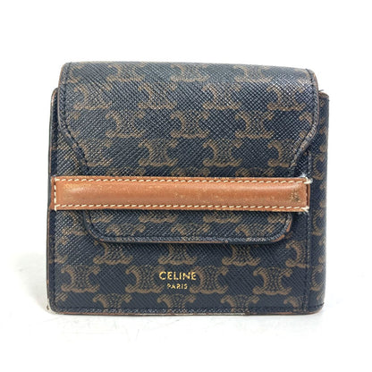 CELINE Folded wallet leather Brown Card Case triomphe wallet mens Used Authentic