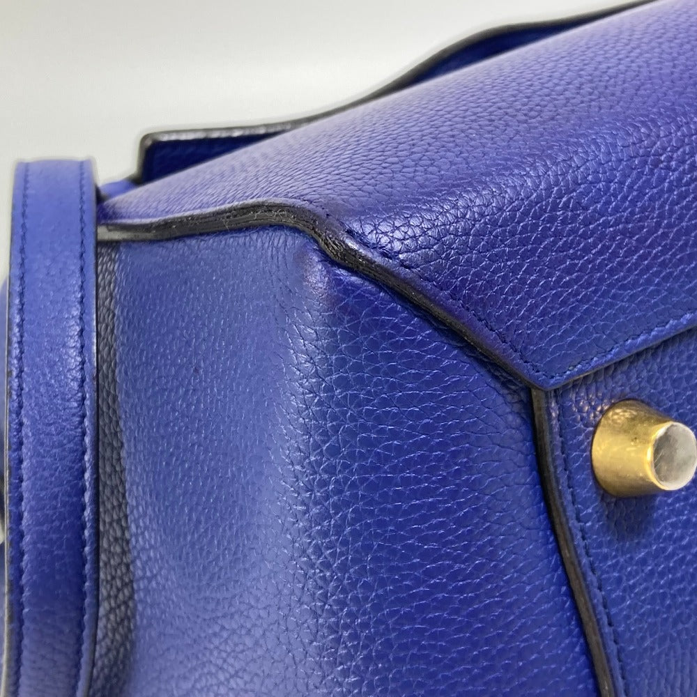 CELINE Shoulder Bag leather blue Handbag Belt bag Women Used Authentic
