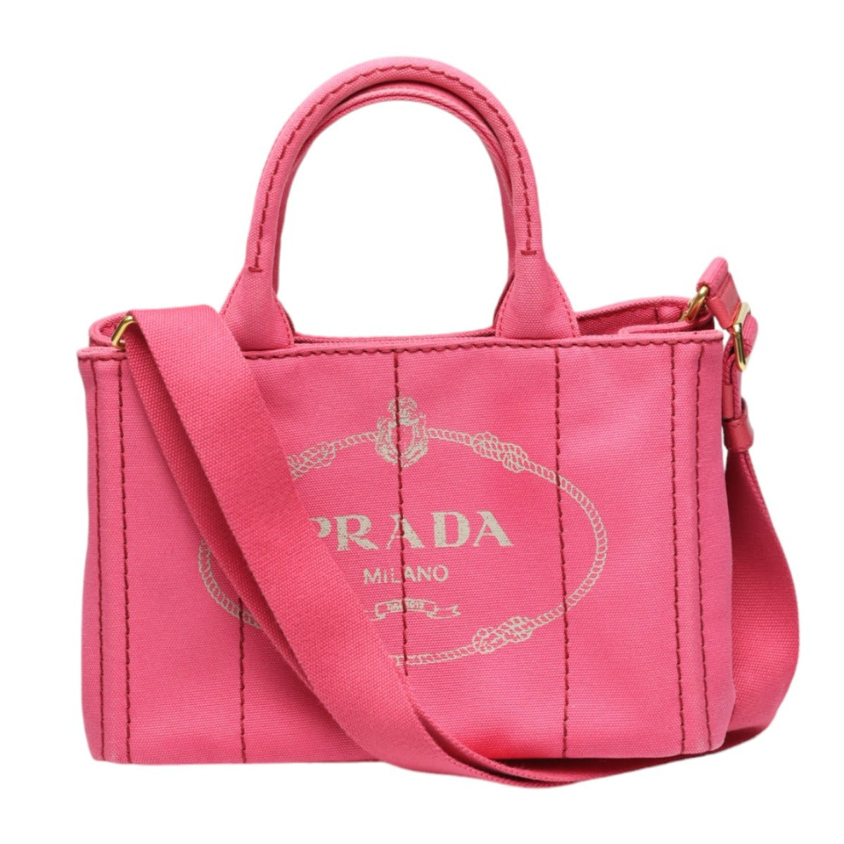 PRADA Tote Bag 1BG439 denim Fusha pink 2 way bag Canapa Women Used Authentic