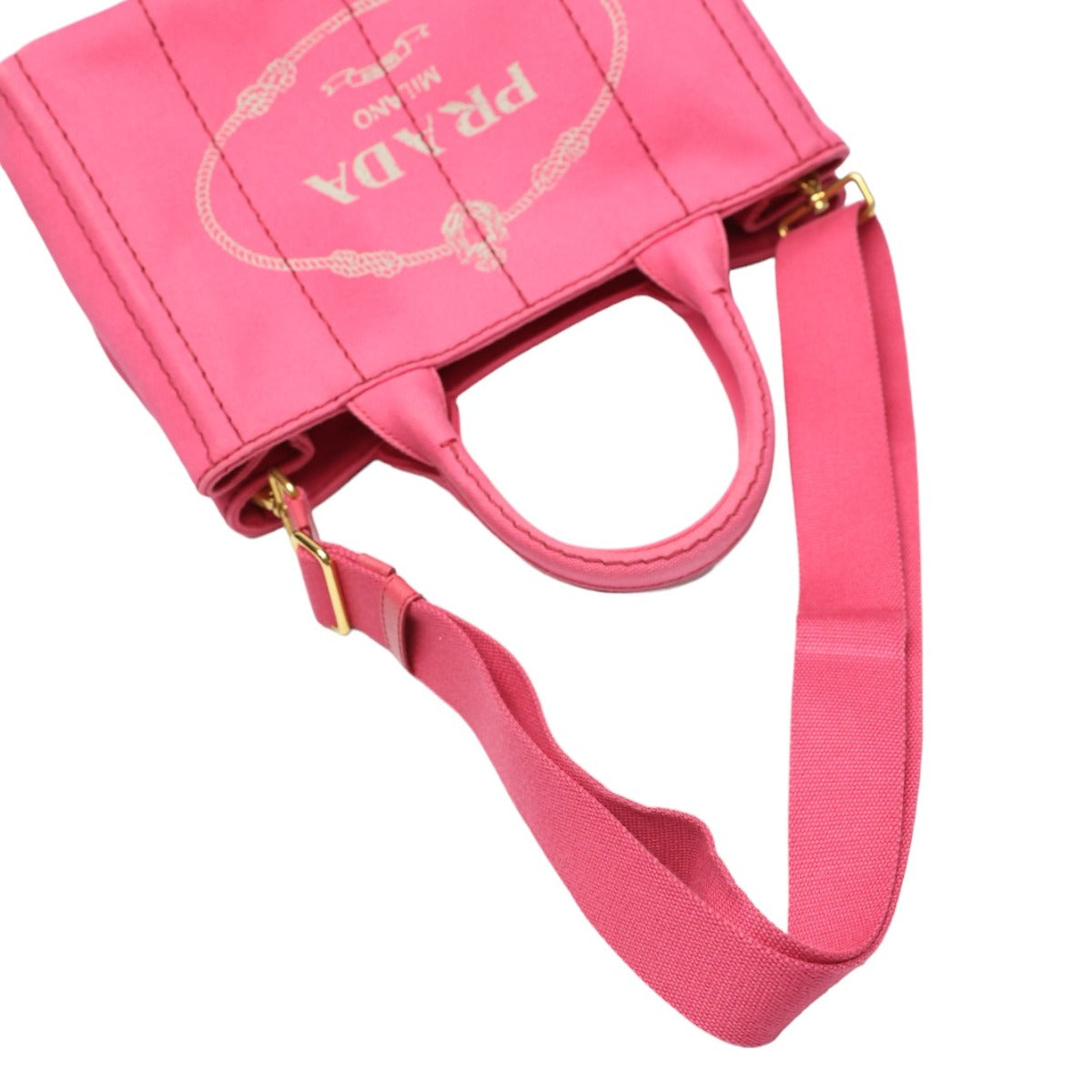 PRADA Tote Bag 1BG439 denim Fusha pink 2 way bag Canapa Women Used Authentic