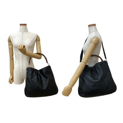 GUCCI Shoulder Bag leather black Bamboo