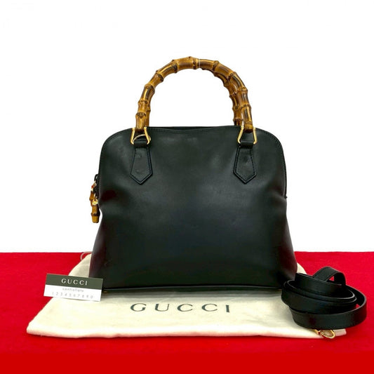 GUCCI Shoulder Bag leather black Bamboo