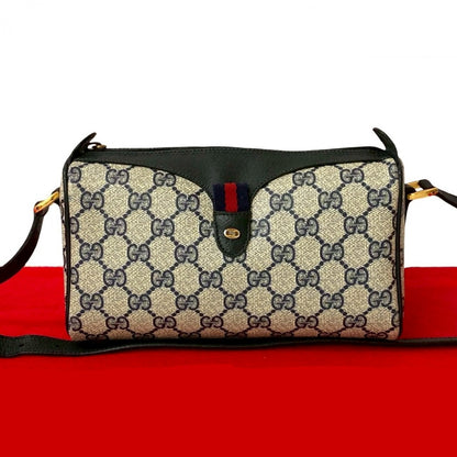 GUCCI Shoulder Bag leather Navy Sherry line
