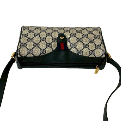 GUCCI Shoulder Bag leather Navy Sherry line