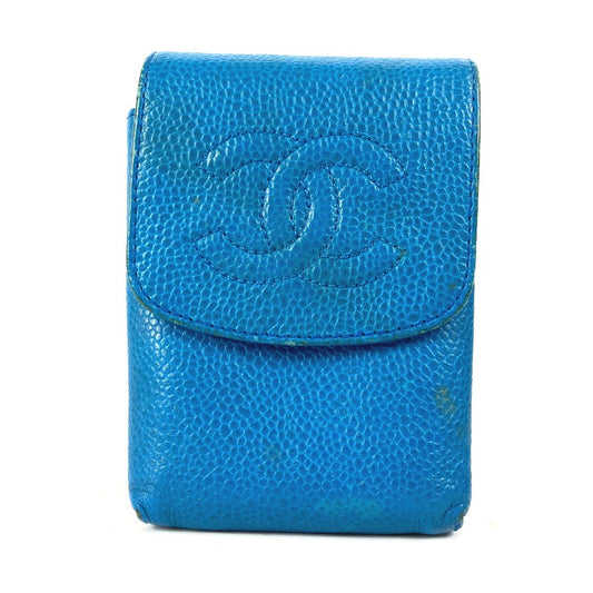 CHANEL Cigarette case A13511 Caviar skin blue CC COCO Mark
