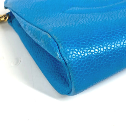 CHANEL Pouch Caviar skin blue Multi pouch CC COCO Mark