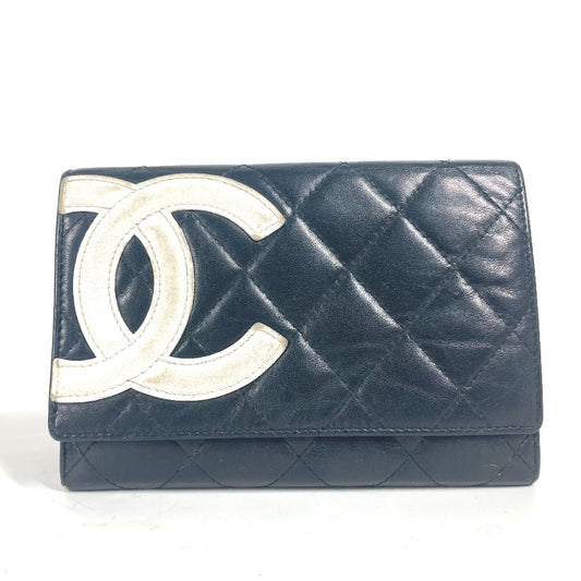 CHANEL Folded wallet leather black Cambon line CC COCO Mark
