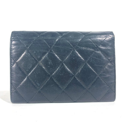 CHANEL Folded wallet leather black Cambon line CC COCO Mark