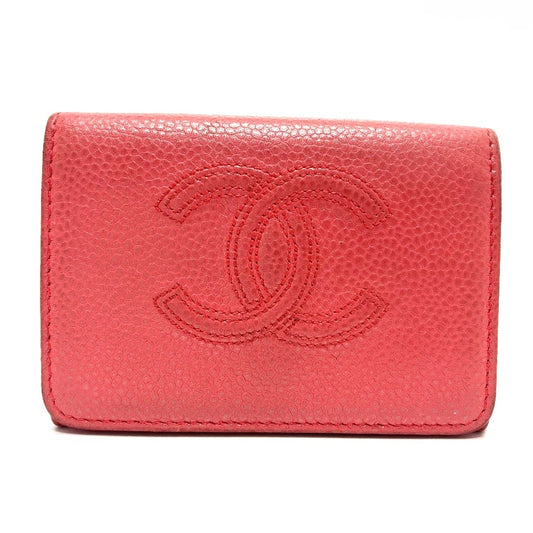 CHANEL Trifold wallet A70796 Caviar skin salmon pink CC COCO Mark W Hook Wallet Small Flap Wallet