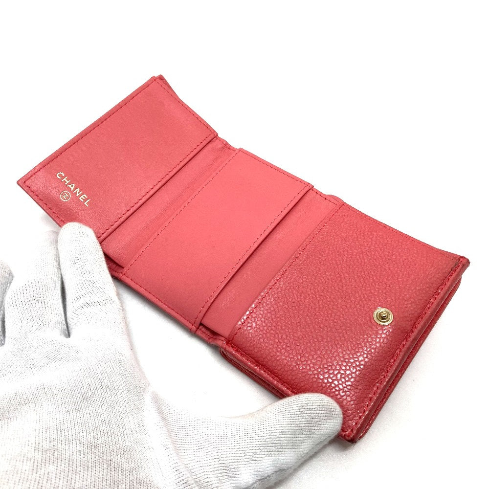 CHANEL Trifold wallet A70796 Caviar skin salmon pink CC COCO Mark W Hook Wallet Small Flap Wallet