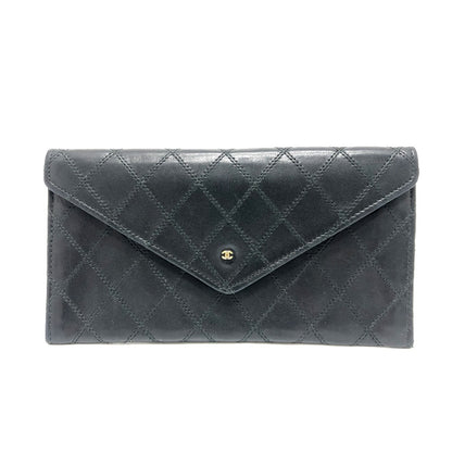 CHANEL Long Wallet Purse lambskin black Matrasse