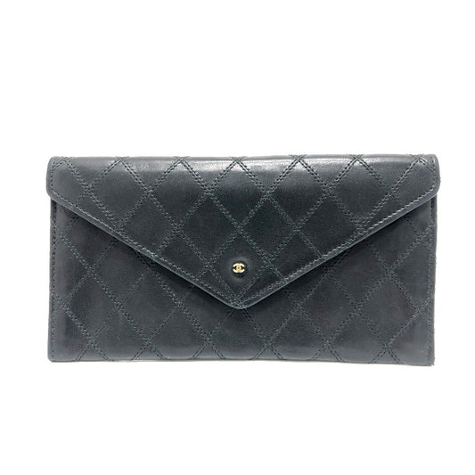 CHANEL Long Wallet Purse lambskin black Matrasse