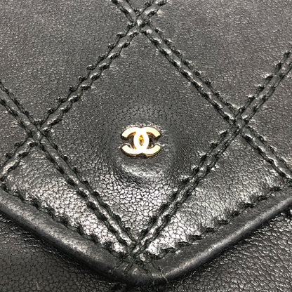 CHANEL Long Wallet Purse lambskin black Matrasse