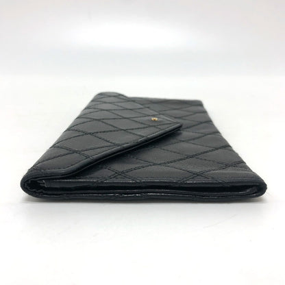 CHANEL Long Wallet Purse lambskin black Matrasse