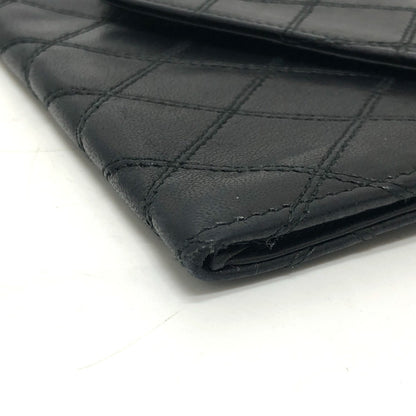 CHANEL Long Wallet Purse lambskin black Matrasse