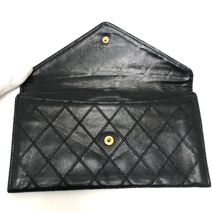 CHANEL Long Wallet Purse lambskin black Matrasse