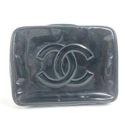 CHANEL Vanity bag enamel black vintage CC COCO Mark