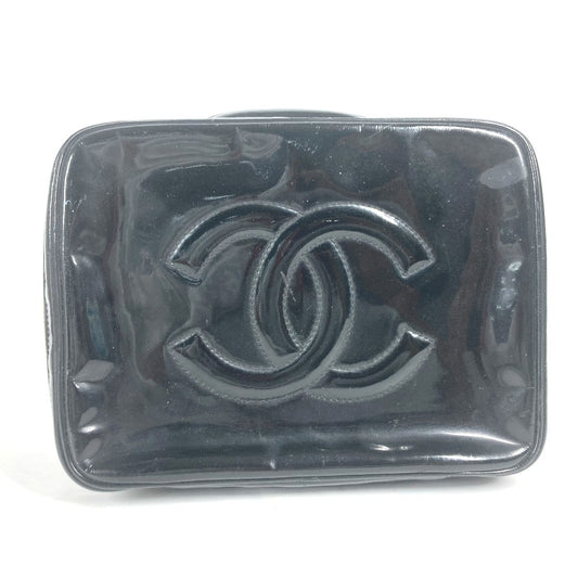 CHANEL Vanity bag enamel black vintage CC COCO Mark