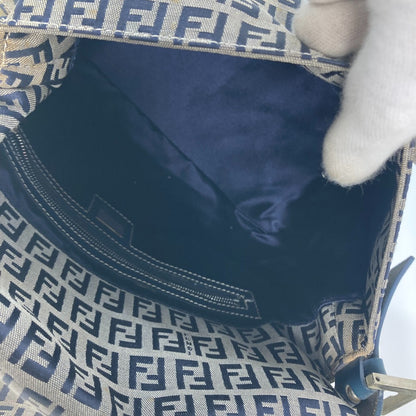 FENDI Shoulder Bag Canvas / leather Navy shoulder bag Mamma Bucket Women Used Authentic