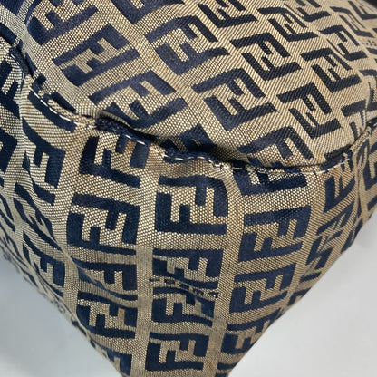 FENDI Shoulder Bag Canvas / leather Navy shoulder bag Mamma Bucket Women Used Authentic