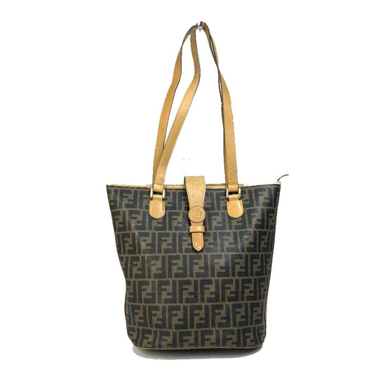 FENDI Tote Bag PVC / Leather Brown Zucca Pattern Women Used Authentic