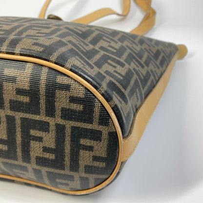 FENDI Tote Bag PVC / Leather Brown Zucca Pattern Women Used Authentic