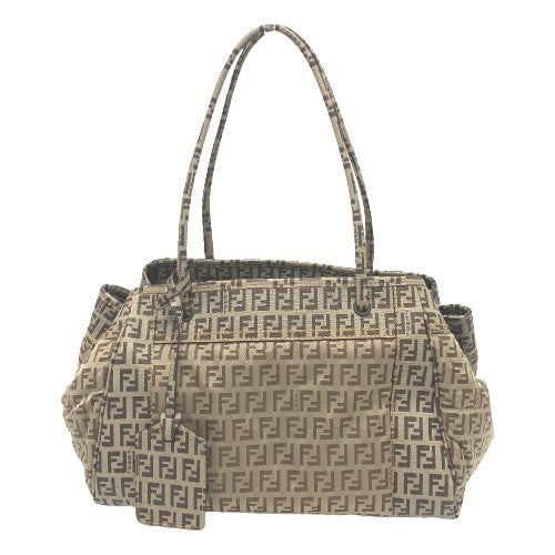 FENDI Handbag 8BN174 PVC / nylon beige Zucchino Women Used Authentic