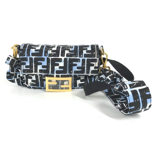 FENDI Shoulder Bag 8BR784  Nylon blue Joshua Vides Collaboration Zucca Baguette Mini mens Used Authentic