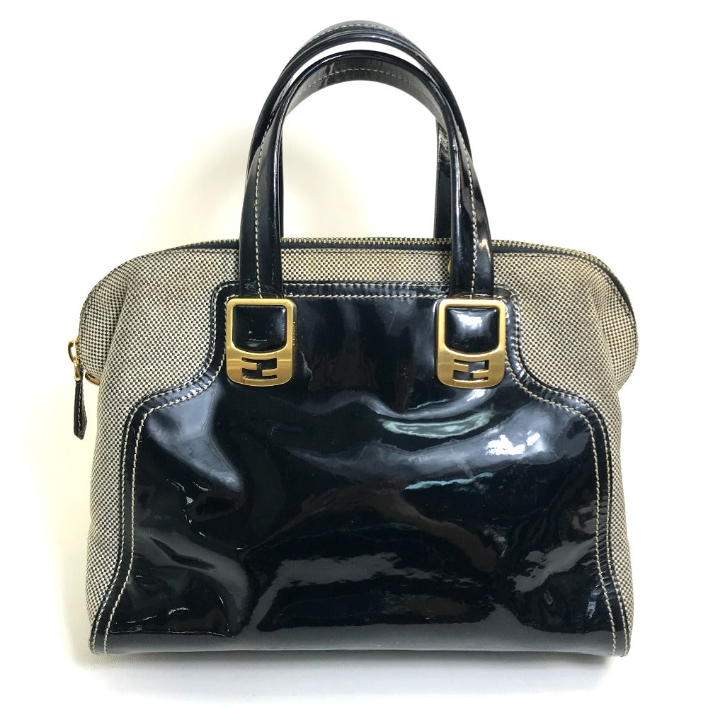 FENDI Handbag Canvas / patent leather Black type Enamel Crossbody Shoulder chameleon
