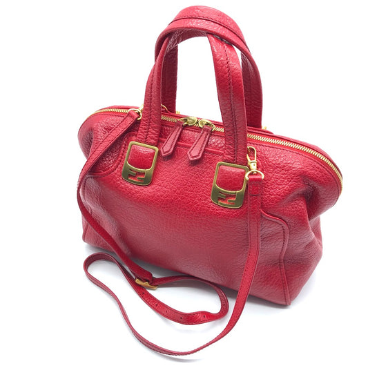 FENDI Handbag 8BL114 leather Red Mini Boston Duffel bag chameleon Women Used Authentic