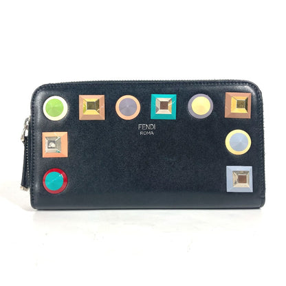 FENDI Long Wallet Purse 8M0299 leather black Long wallet Studs