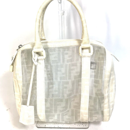 FENDI Boston Duffel bag leather white handbag bag Zucca mesh