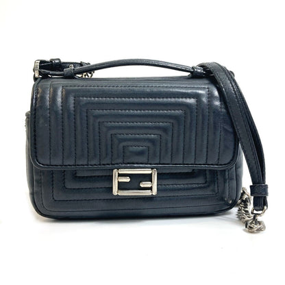 FENDI Shoulder Bag 8M0371 leather black Pochette Crossbody Double micro baguette Women Used Authentic