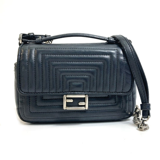 FENDI Shoulder Bag 8M0371 leather black Pochette Crossbody Double micro baguette Women Used Authentic