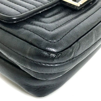 FENDI Shoulder Bag 8M0371 leather black Pochette Crossbody Double micro baguette Women Used Authentic