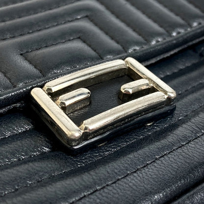FENDI Shoulder Bag 8M0371 leather black Pochette Crossbody Double micro baguette Women Used Authentic