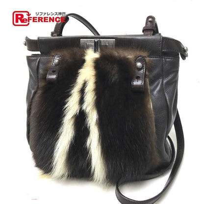 FENDI Shoulder Bag 8BT161 fur Dark brown Fur bag Peekaboo Women Used Authentic