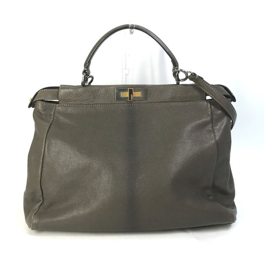FENDI Handbag 8BN210 leather gray Inner Zucca Pattern Shoulder Bag Tote Bag Peekaboo Large Women Used Authentic