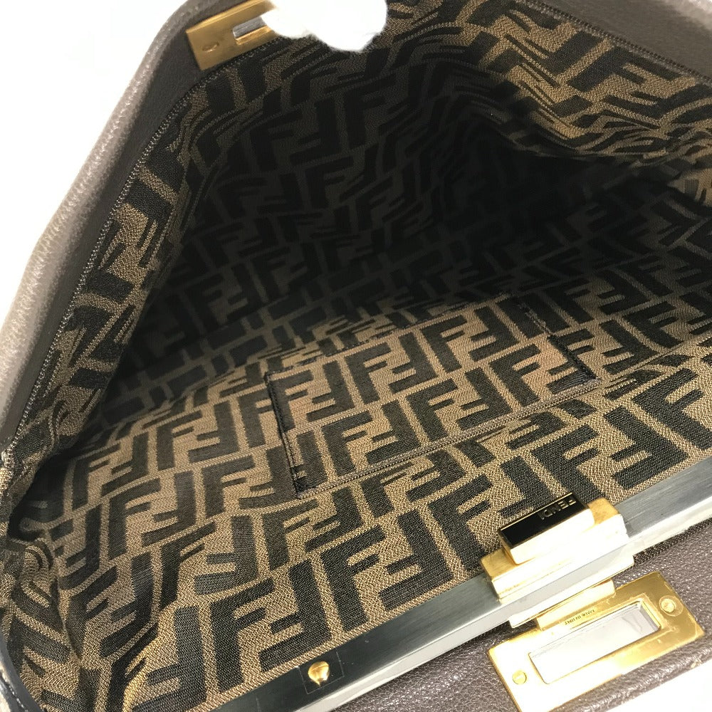 FENDI Handbag 8BN210 leather gray Inner Zucca Pattern Shoulder Bag Tote Bag Peekaboo Large Women Used Authentic
