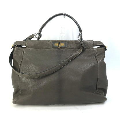 FENDI Handbag 8BN210 leather gray Inner Zucca Pattern Shoulder Bag Tote Bag Peekaboo Large Women Used Authentic