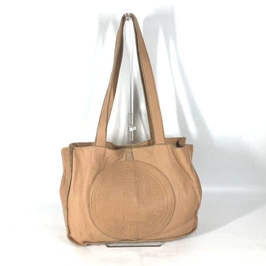 FENDI Tote Bag leather beige vintage Big logo