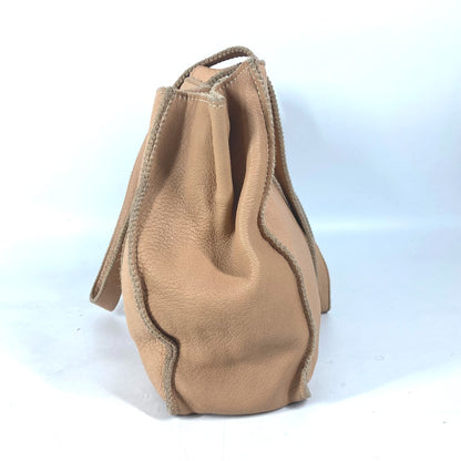FENDI Tote Bag leather beige vintage Big logo