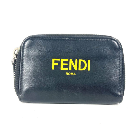 FENDI Coin case 7M0257 leather black logo Zip Around