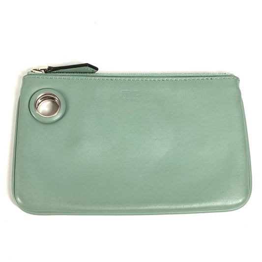 FENDI Pouch 8BS007 leather green Coin case Wallet Clutch Small