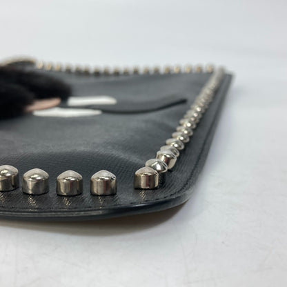 FENDI Clutch bag Leather, Fur black studded pouch Karl Lagerfeld Carlito