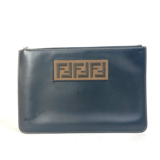 FENDI Clutch bag 7N0078 leather black Pouch Zucca logo