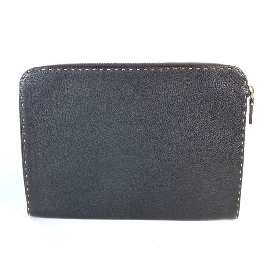 FENDI Clutch bag leather Dark brown bag pouch Celeria