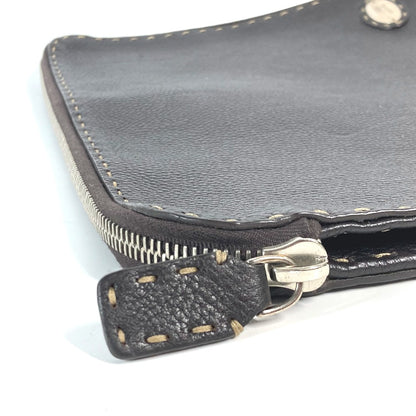 FENDI Clutch bag leather Dark brown bag pouch Celeria